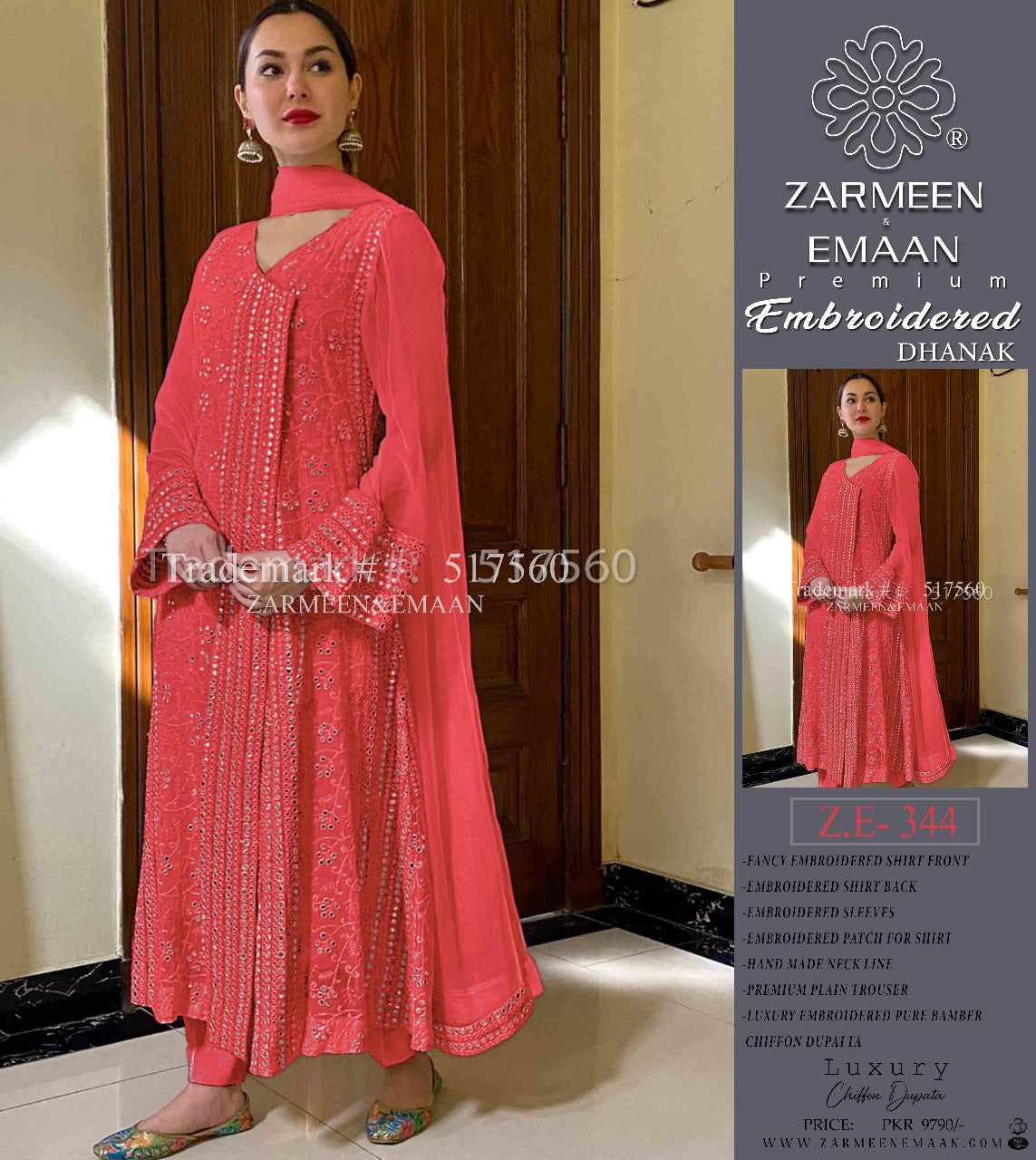 ZARMEEN &  EMAAN LUXURY DHANAK 3PC