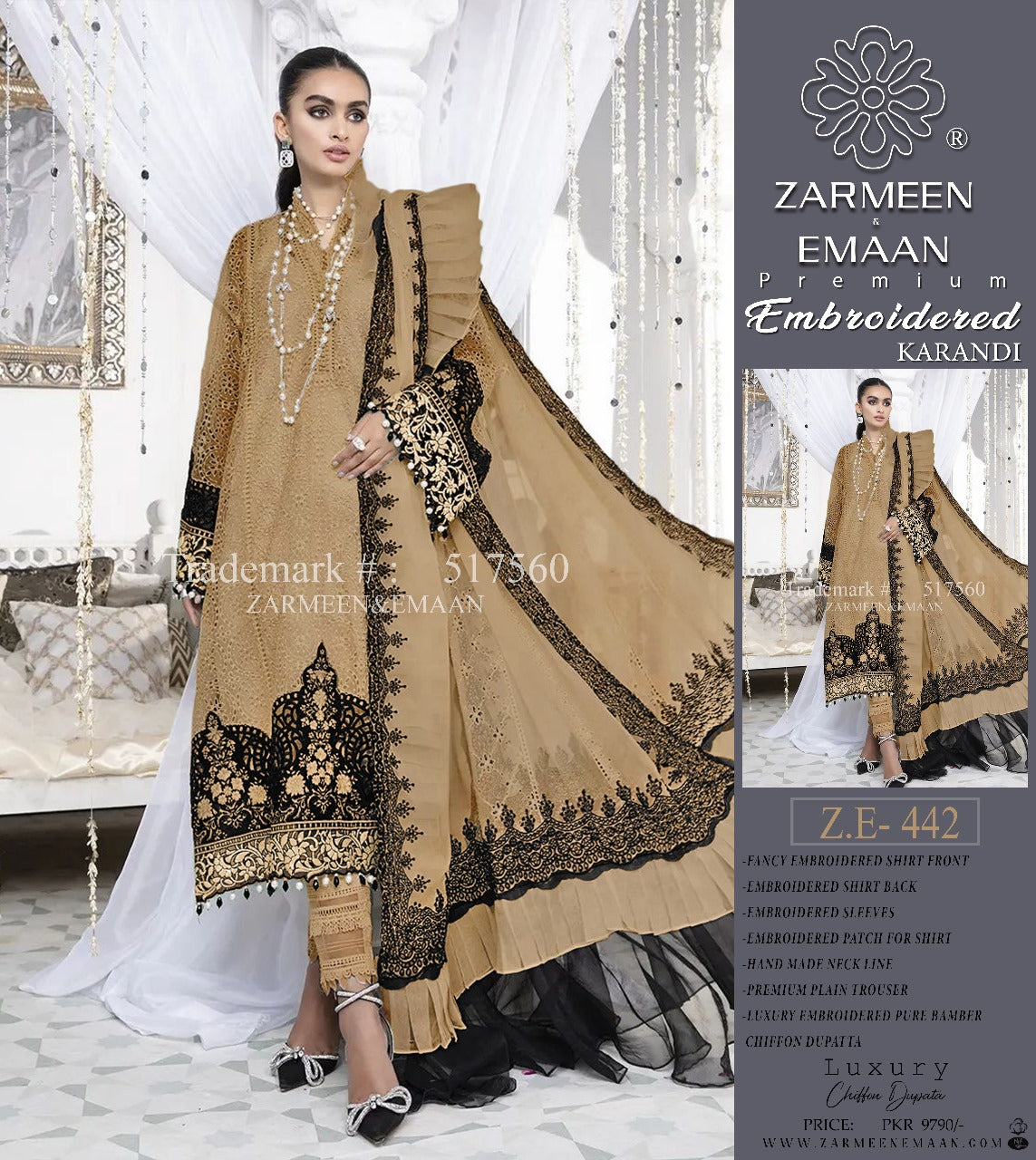 ZARMEEN & EMAAN LUXURY KARANDI 3PC