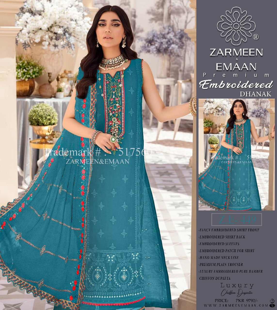 ZARMEEN & EMAAN LUXRY DHANAK  3PC