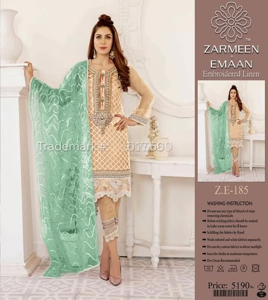 Fancy Linen 3pc Zarmeen & Emaan Premium