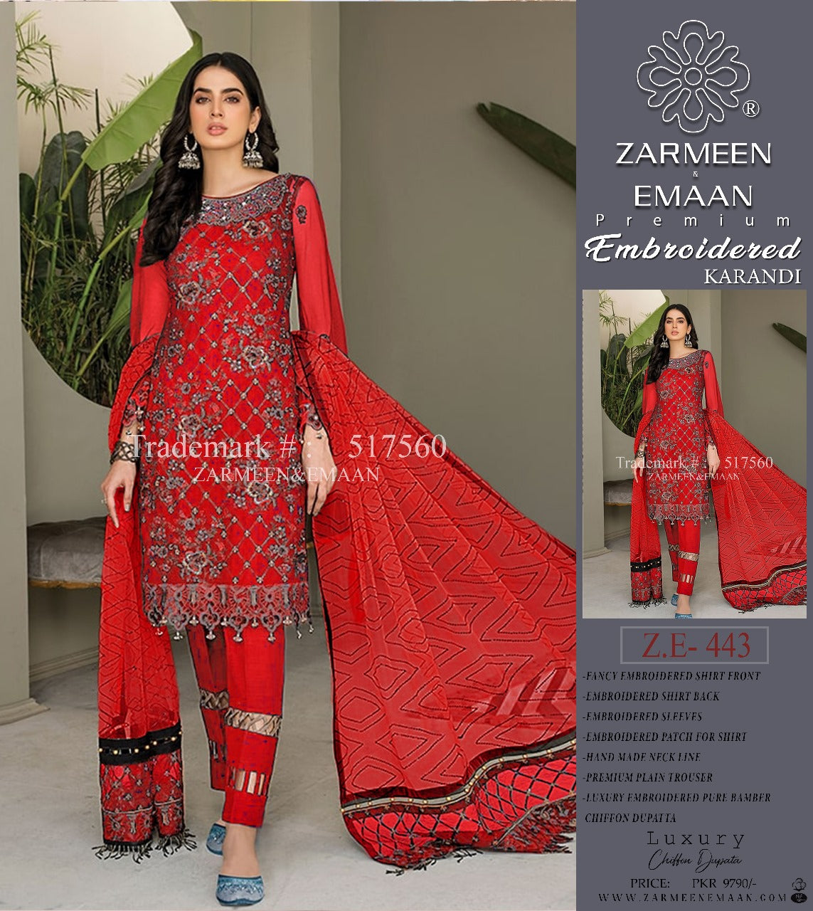 ZARMEEN & EMAAN LUXRY KARANDI 3PC