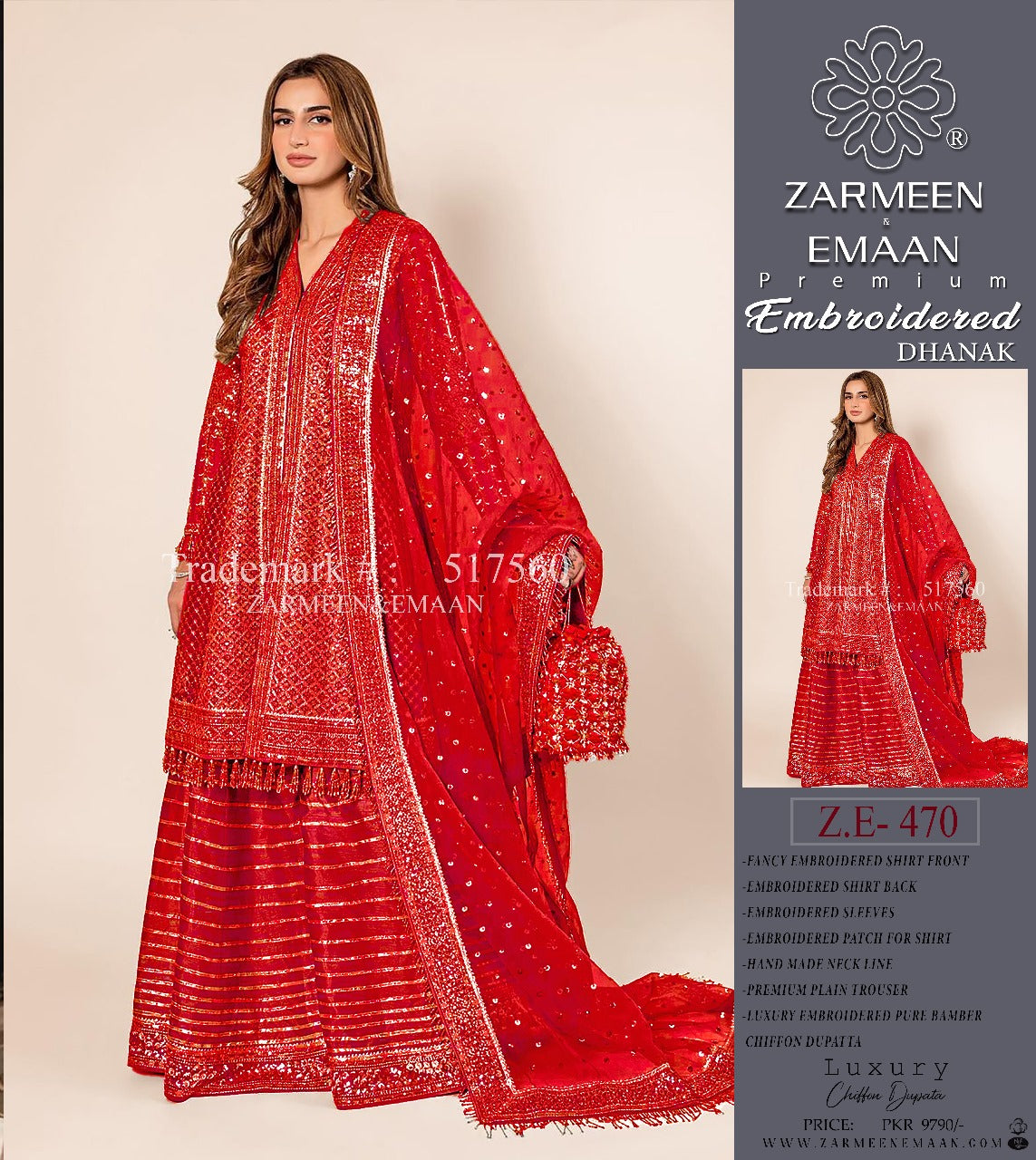 ZARMEEN & EMAAN LUXURY DHANAK 3PC
