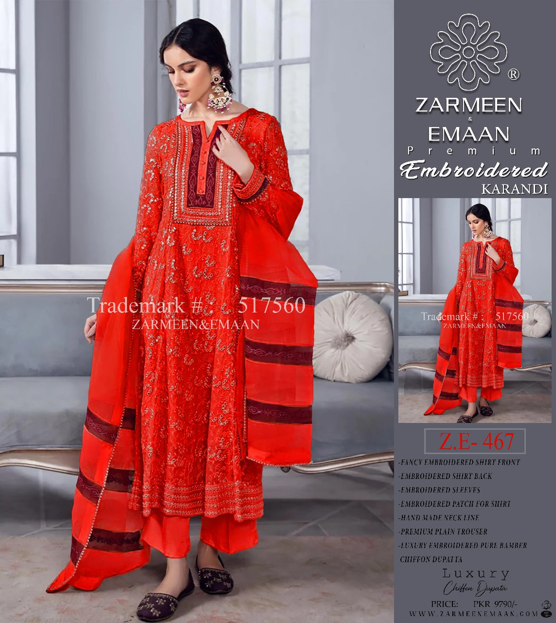 ZARMEEN & EMAAN LUXURY KARANDI 3PC