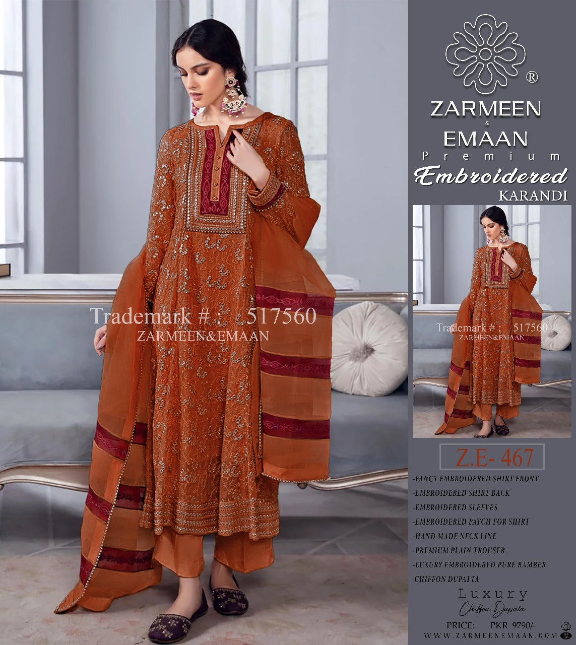 ZARMEEN & EMAAN LUXURY KARANDI 3PC