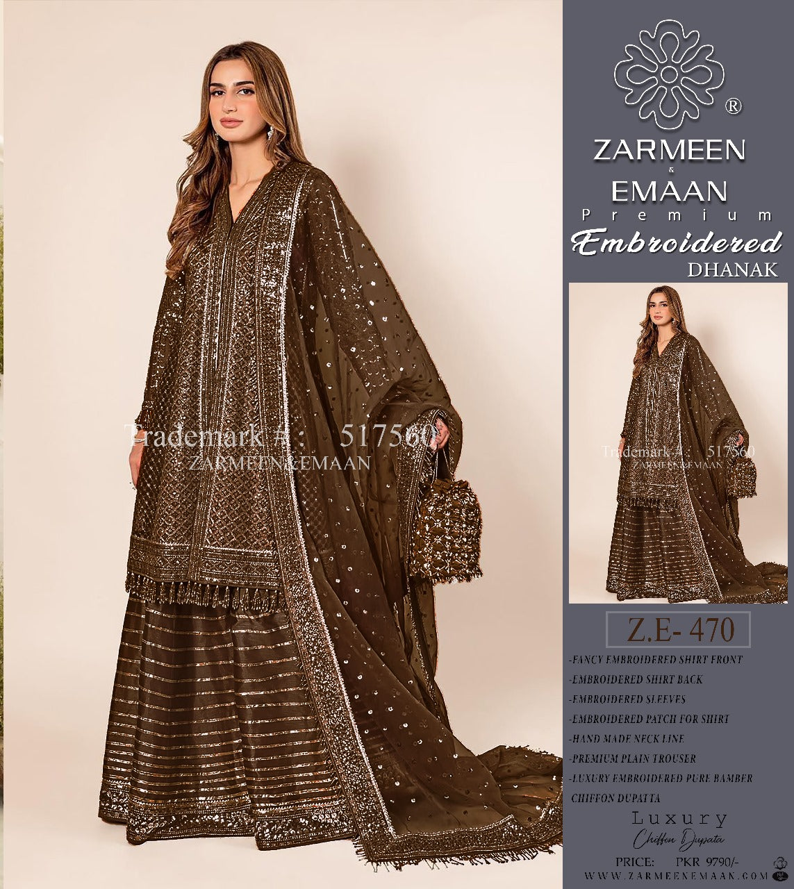 ZARMEEN & EMAAN LUXURY DHANAK 3PC