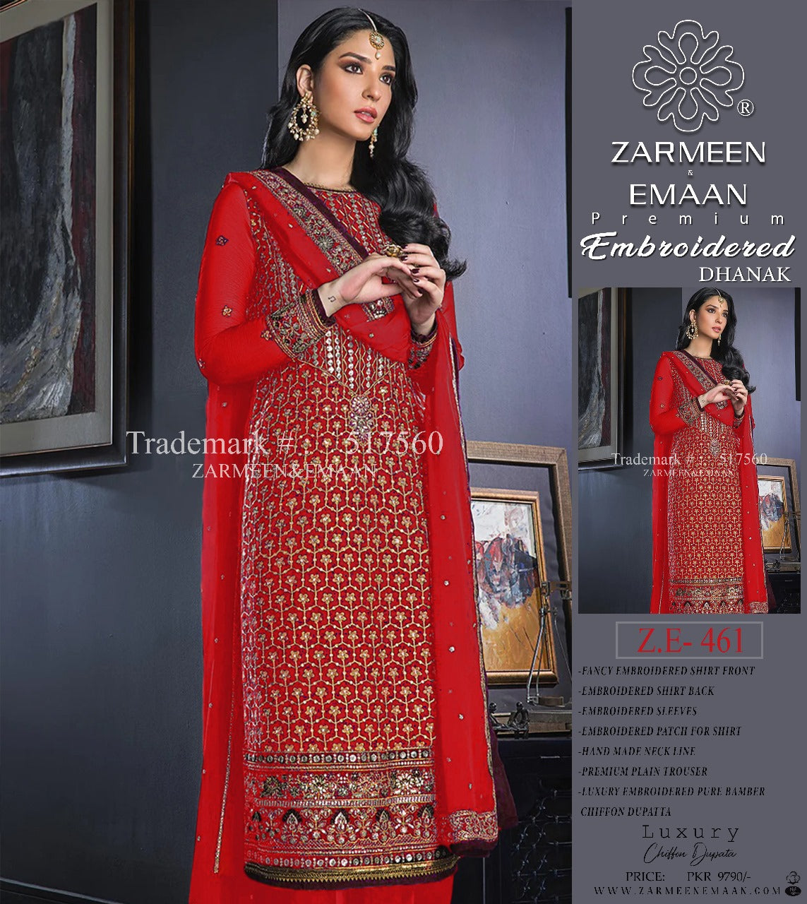 ZARMEEN & EMAAN LUXURY DHANAK 3PC