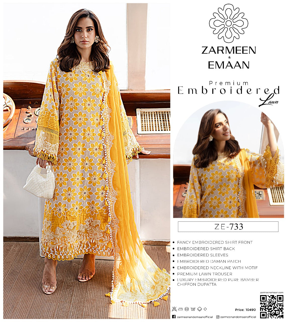 Premium EMB 3PC Zarmeen & Emaan Z.E-733